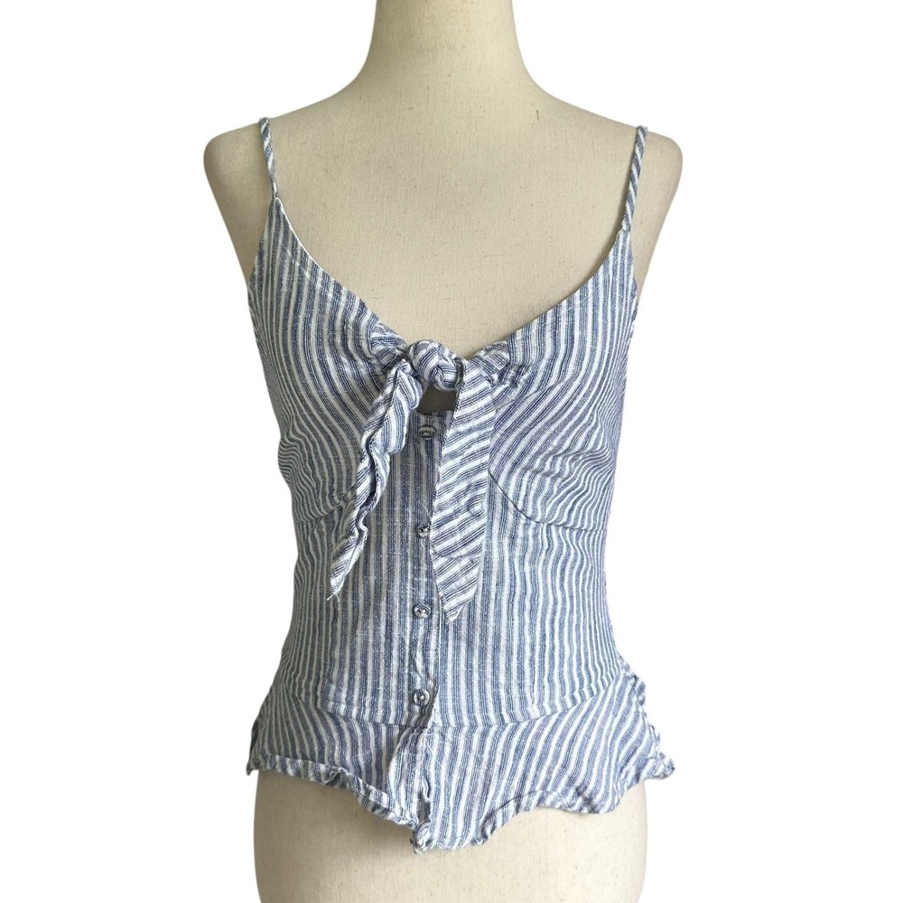 Japna Blue/White Striped Smocked Cotton Tank Top Women Size Small | 0258